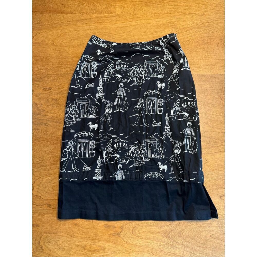 Harold's Women's Sketch-Style Parisian Cityscape Midi Skirt Black White Size 10
